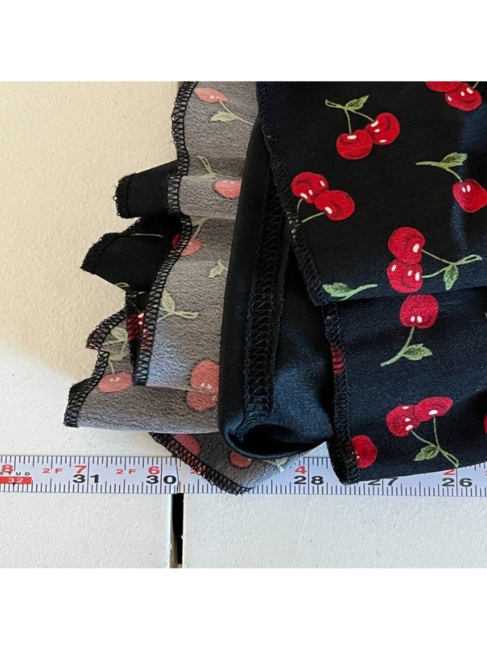 Cherry Print Mini Romper Dress Puff Milkmaid Sleeves Cutout Tie Back Size M Y2K - Picture 10 of 12